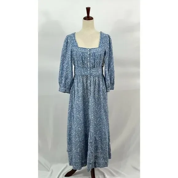 DOEN Sz S Small Blue Garden Bloom Floral Minta Dress Organic Cotton Viscose NWT - Picture 11 of 11